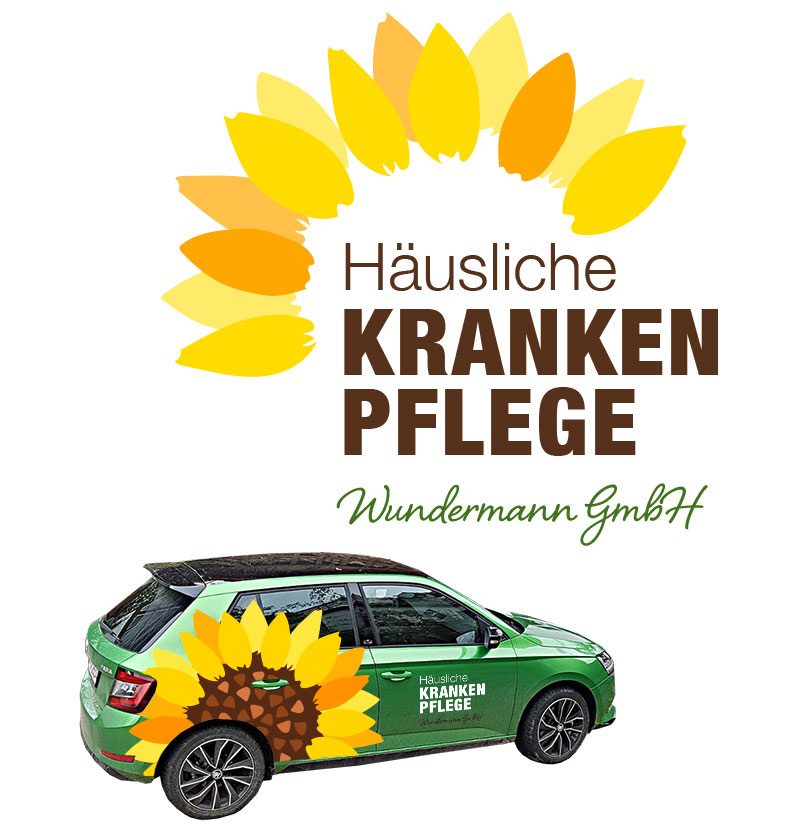Logo Krankenpflege mit illustrierter Sonnenblume