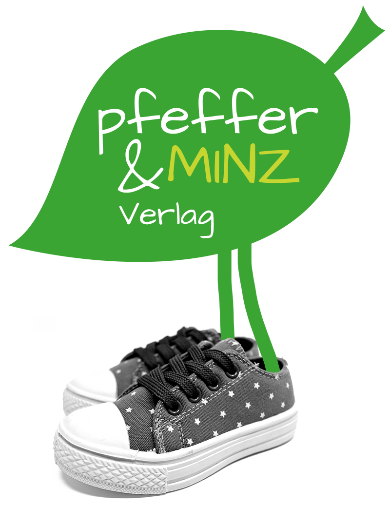 pfeffer&MINZ-Verlag Logo – Pfefferminzblatt in Kinderschuhen